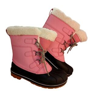 Cat & Jack Big Girls Pink & Gray Winter Snow Boots - Size 6
